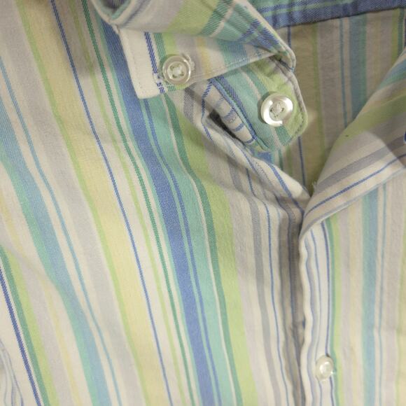 Tommy Bahama Shirt Mens Large Green Blue Striped Silk Blend Stretch Long Sleeve - Picture 3 of 8